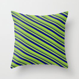 [ Thumbnail: Dark Blue & Green Colored Stripes Pattern Throw Pillow ]