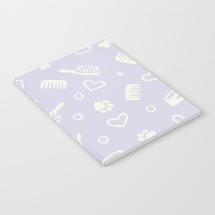 White Pet Hairdresser Tools on Pastel Lilac Purple Notebook