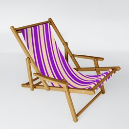 [ Thumbnail: Dark Violet and Beige Colored Pattern of Stripes Sling Chair ]