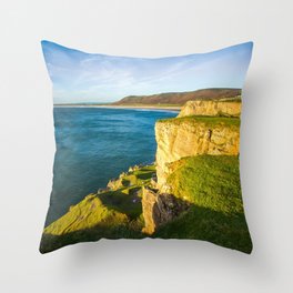 Great Britain Photography - Sunset Shining On A Cliff By The Blue Ocean Throw Pillow