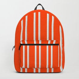 [ Thumbnail: Red, Light Grey, and Mint Cream Colored Lined Pattern Backpack ]