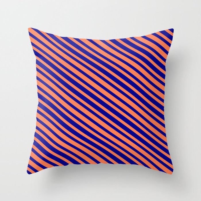 Coral & Dark Blue Colored Stripes Pattern Throw Pillow