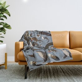 Otters of the World pattern in grey Throw Blanket