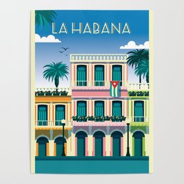 La Habana Travel Illustration Poster