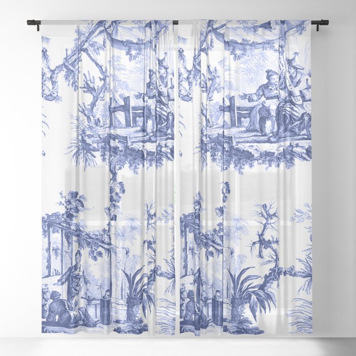 Blue Chinoiserie Toile Sheer Curtain By, Ikea Ship Shower Curtain