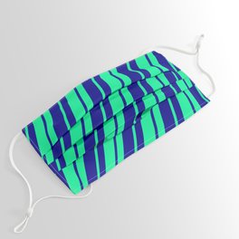 [ Thumbnail: Green & Dark Blue Colored Striped Pattern Face Mask ]