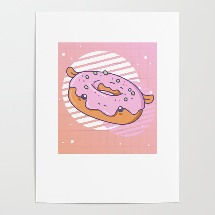 Funny Hippo Donut Cute Kawaii Aesthetic Poster