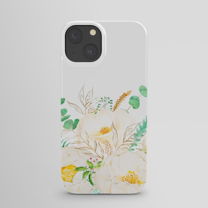 white peony flowers watercolor  iPhone Case