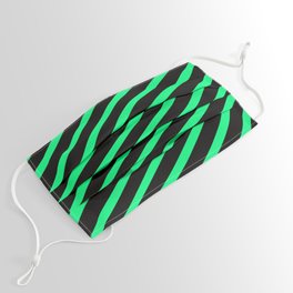[ Thumbnail: Black and Green Colored Lined/Striped Pattern Face Mask ]