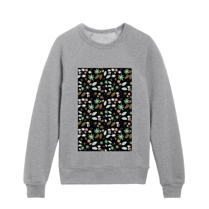 Black Vintage Leaves Kids Crewneck