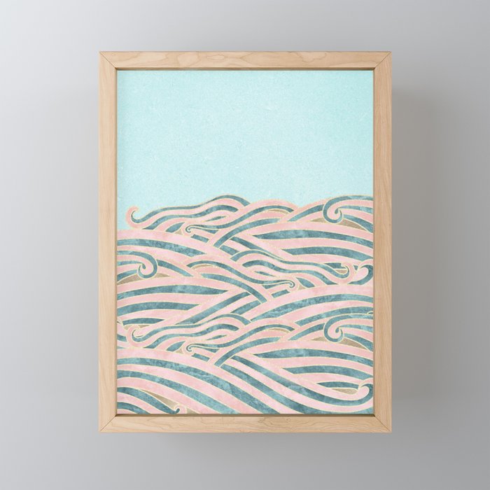Venetian Waves Vintage Abstract Pink Blue And Gold Summer Illustration Digital Beach Wall Decor Framed Mini Art Print By Surfxsun Society6