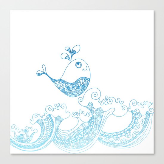 Doodle fish jumping out of the water- Maritime Sea Animal Canvas Print