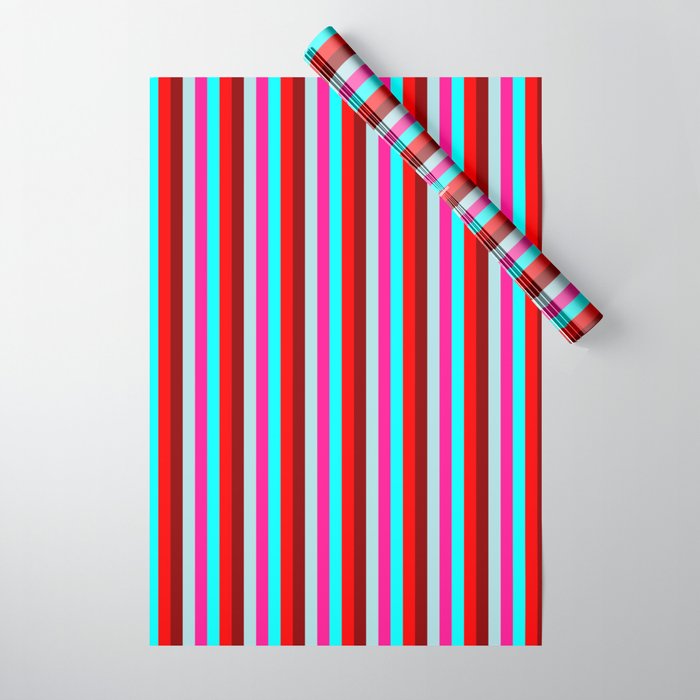 Eye-catching Dark Red, Powder Blue, Deep Pink, Aqua, and Red Colored Lined Pattern Wrapping Paper