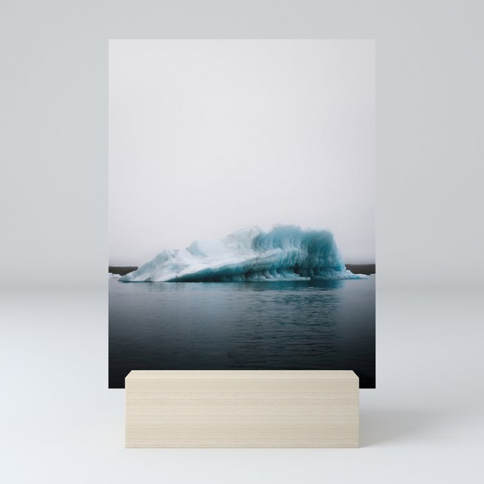 Minimalist moody Iceberg in Iceland's Glacier Lagoon – Landscape Photography Mini Art Print