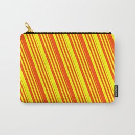 [ Thumbnail: Red & Yellow Colored Lined Pattern Carry-All Pouch ]