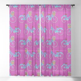Bicycle with flower basket on purple Sheer Curtain