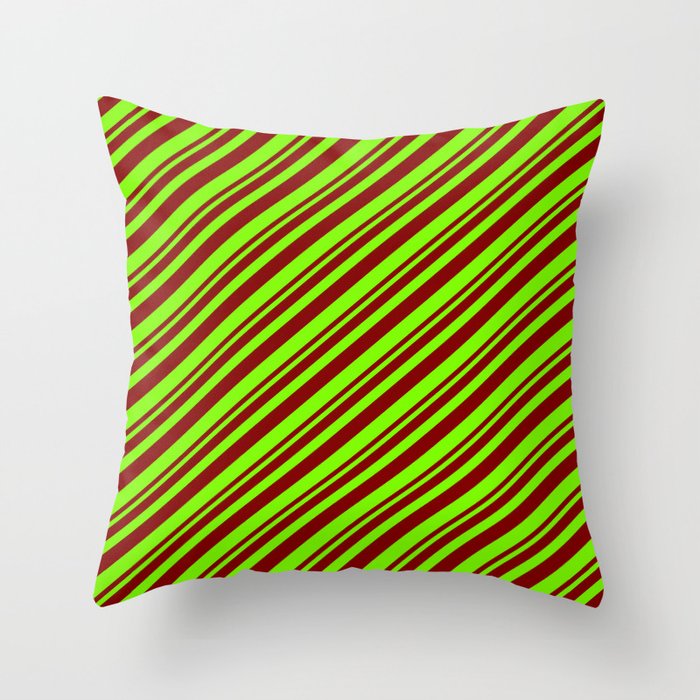 Maroon and Green Colored Striped/Lined Pattern Throw Pillow