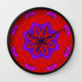 Red Lace on Purple Wall Clock | Kaleisocope, Purple, Abstract, Digital, Vivid, Modern, Bold, Red, Sacred Geometry, Digital Art 