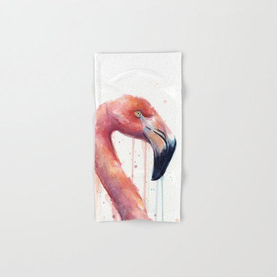 Watercolor Pink Flamingo Illustration | Facing Right Hand & Bath Towel