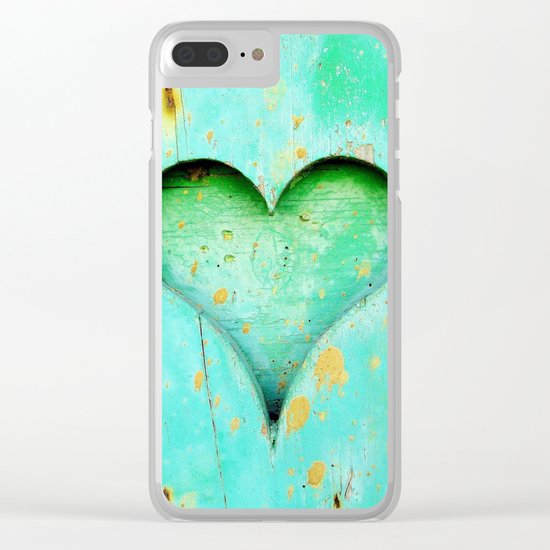 Blue Peeling Paint Wood Heart Clear iPhone Case