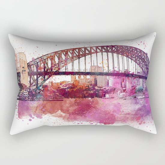 Sydney Harbor Bridge Watercolor Art Rectangular Pillow