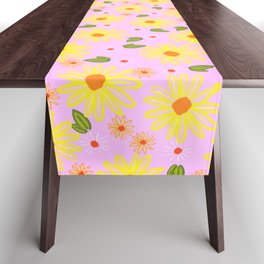 Fun Retro Modern Flowers On Pastel Pink Table Runner