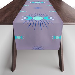 Sun & Moon Pattern - Aqua, Blue & Lavender Table Runner