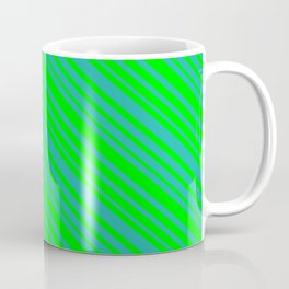 [ Thumbnail: Lime & Light Sea Green Colored Lined Pattern Coffee Mug ]