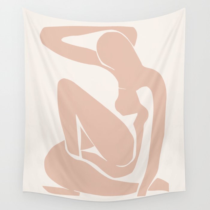 Blush Pink Matisse Nude I, Matisse Abstract Nude Artwork, Mid Century Boho Decor Wall Tapestry