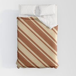 [ Thumbnail: Tan & Sienna Colored Striped Pattern Duvet Cover ]