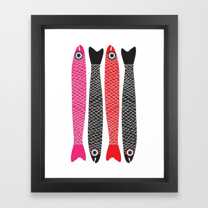 ANCHOVIES Graphic Pink Red Black Fish Framed Art Print