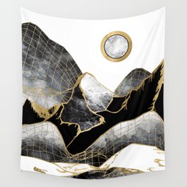 Minimal Black and Gold Mountains Wall Tapestry