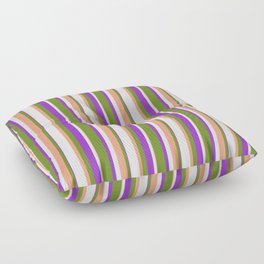 [ Thumbnail: Green, Light Salmon, Lavender & Dark Orchid Colored Stripes Pattern Floor Pillow ]