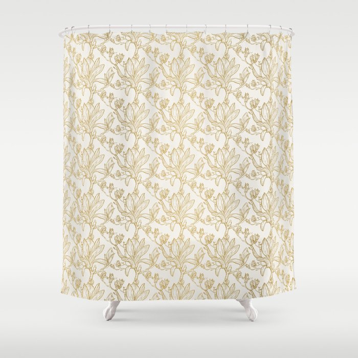 Royal Magnolia Seamless Pattern White Shower Curtain