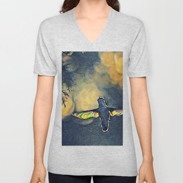 Golden Blue Hummingbird by CheyAnne Sexton V Neck T Shirt