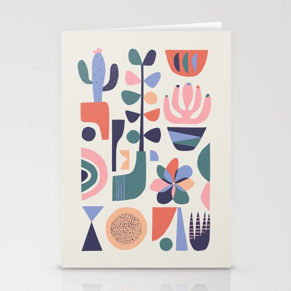 Mid Century Modern succulents Stationery Cards