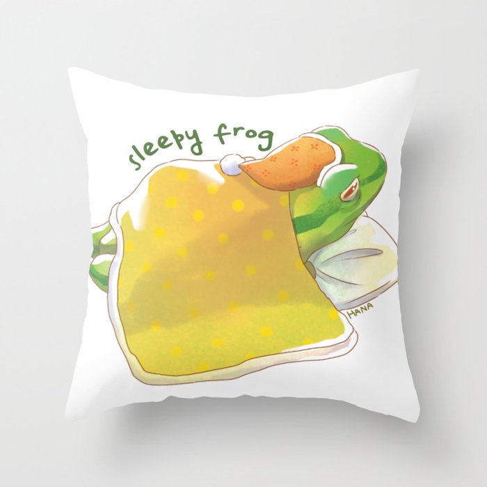 Sleepy Frog | Hana Stupid Art Throw Pillow