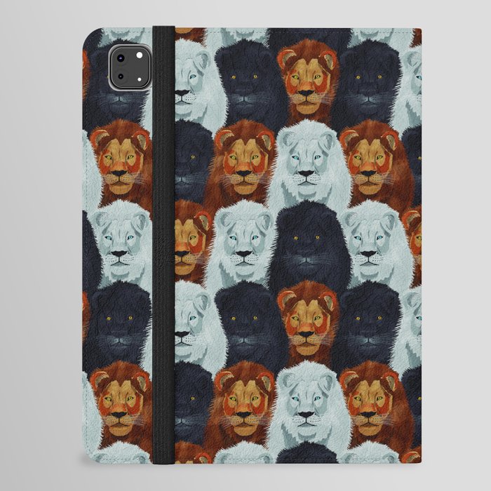 seamless pattern of stacked lion heads with digital painting iPad Folio Case
