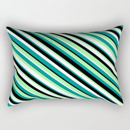 [ Thumbnail: Green, White, Dark Cyan & Black Colored Striped/Lined Pattern Rectangular Pillow ]