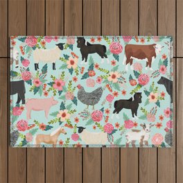 Farm animal sanctuary pig chicken cows horses sheep floral pattern gifts Outdoor Rug