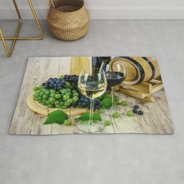 Glasses of Wine plus Grapes and Barrel Rug