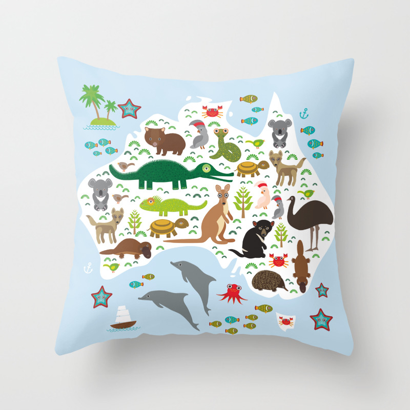 Map Of Australia Echidna Platypus Emu Tasmanian Devil Cockatoo