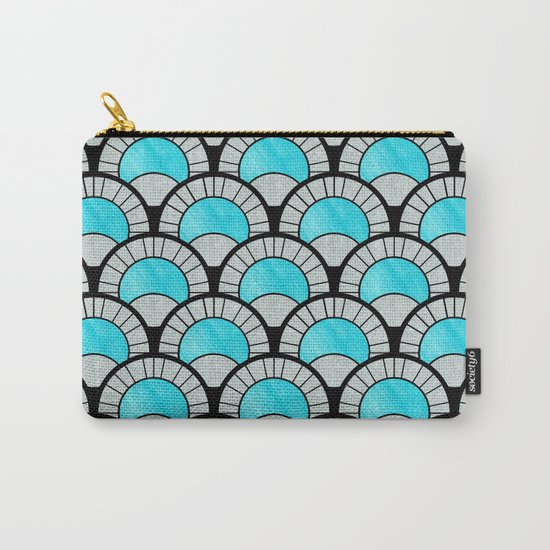 Aqua Art Deco Twenties Fan Pattern Carry-All Pouch