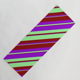 [ Thumbnail: Green, Dark Red & Dark Violet Colored Lined/Striped Pattern Yoga Mat ]