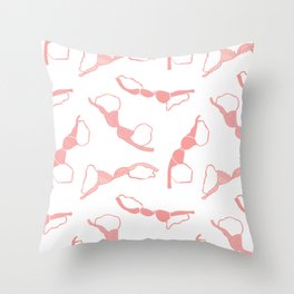La Femme Pink Bra Pattern on White Throw Pillow