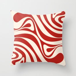 New Groove Retro Swirl Abstract Pattern in Red and Almond Cream Throw Pillow
