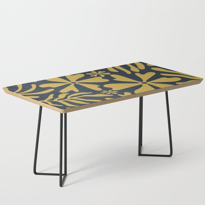 Groovy Flowers and Leaves in Mustard Yellow and Navy Blue Coffee Table