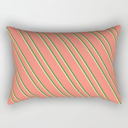 [ Thumbnail: Salmon, Forest Green & Tan Colored Stripes Pattern Rectangular Pillow ]