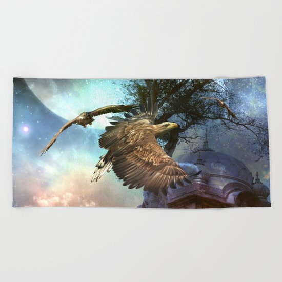 Awesome flying eagle Beach Towel