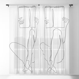 Reading Naked n.2 Sheer Curtain | Lines, Illustration, Pose, Love, Book, Sitting, Feminine, Sketch, Line, Black   White 